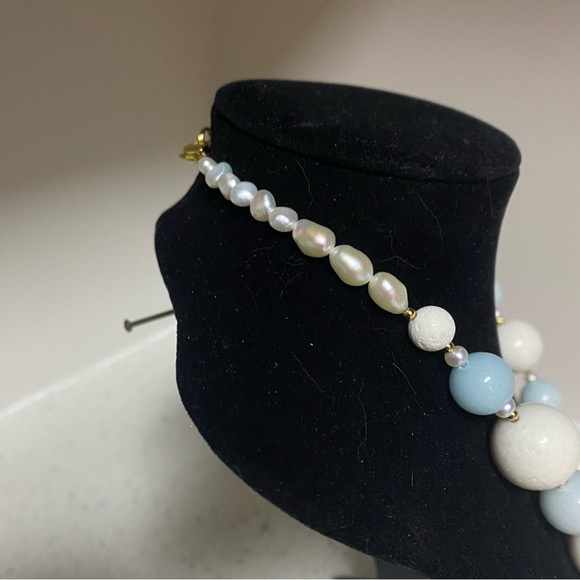 Vintage Lee Sands stone with freshwater pearls and shell pendant necklace - Picture 5 of 7